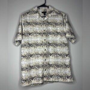 Tommy Bahama Short Sleeve Button-Up Shirt - White with Gold & Black Pattern